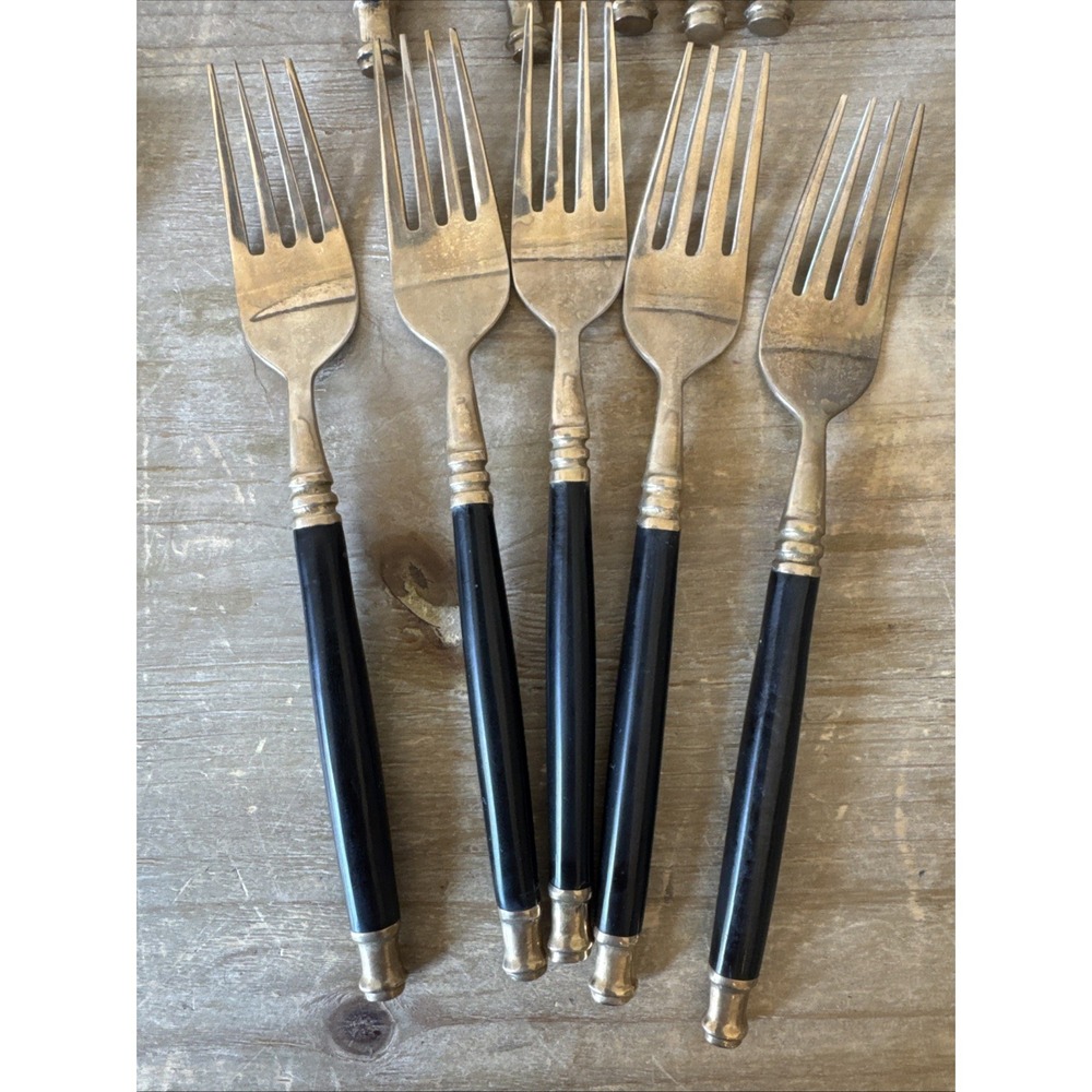 Vintage Brass & Black Bakelite Set Flatware Silverware 32 Piece Set - Picture 6 of 13